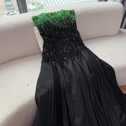 Luxury Beaded Black Green Off Shoulder Dubai Evening Dress for Party LA72406 - SERENE HILL