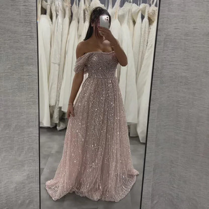 Luxury Nude A-Line Evening Gown with Pearl Beading LA72738A - SERENE HILL