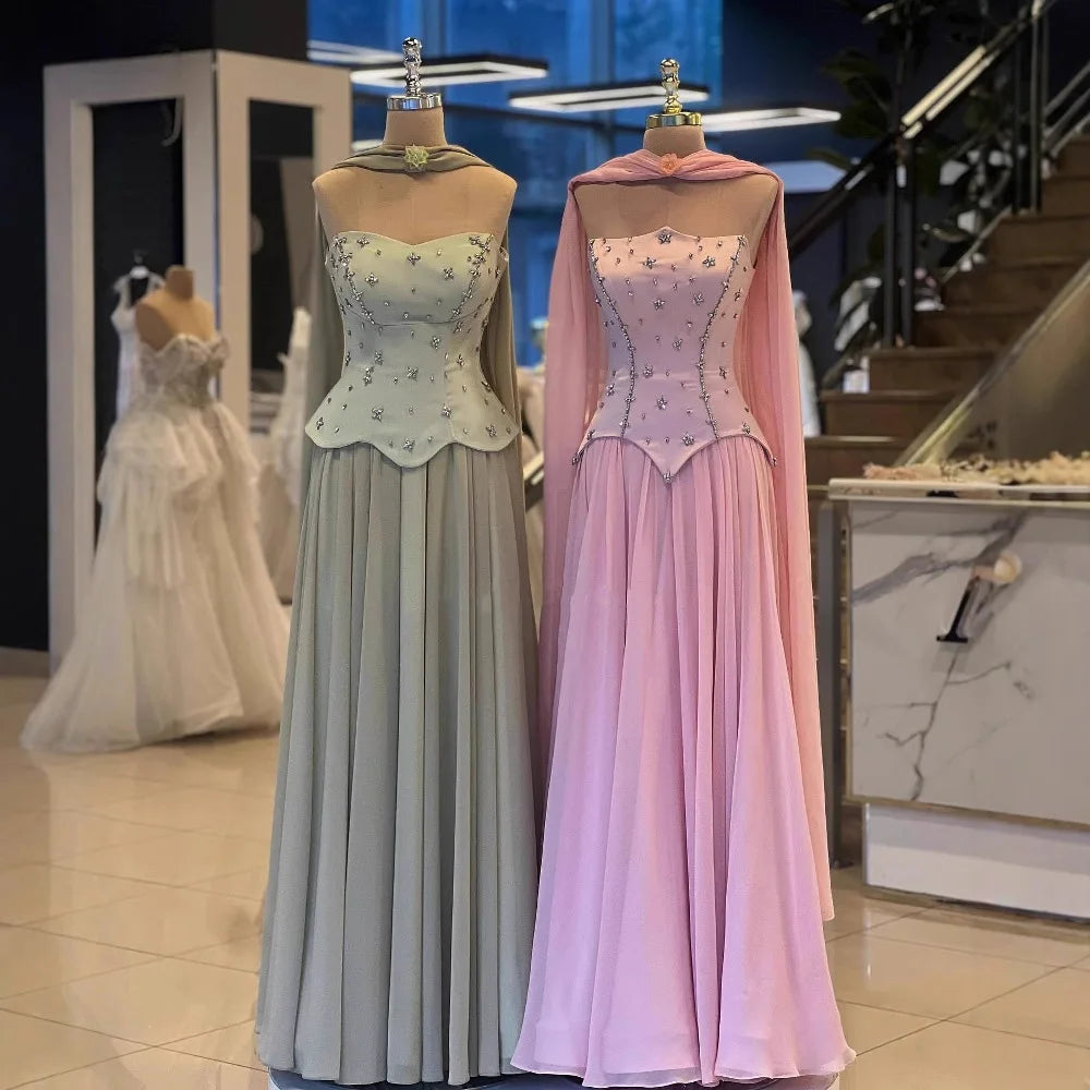 Classy Sage Green A-Line Chiffon Evening Dress LA73073 - SERENE HILL