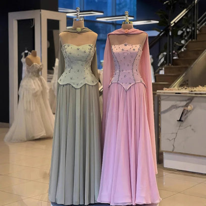 Classy Sage Green A-Line Chiffon Evening Dress LA73073 - SERENE HILL