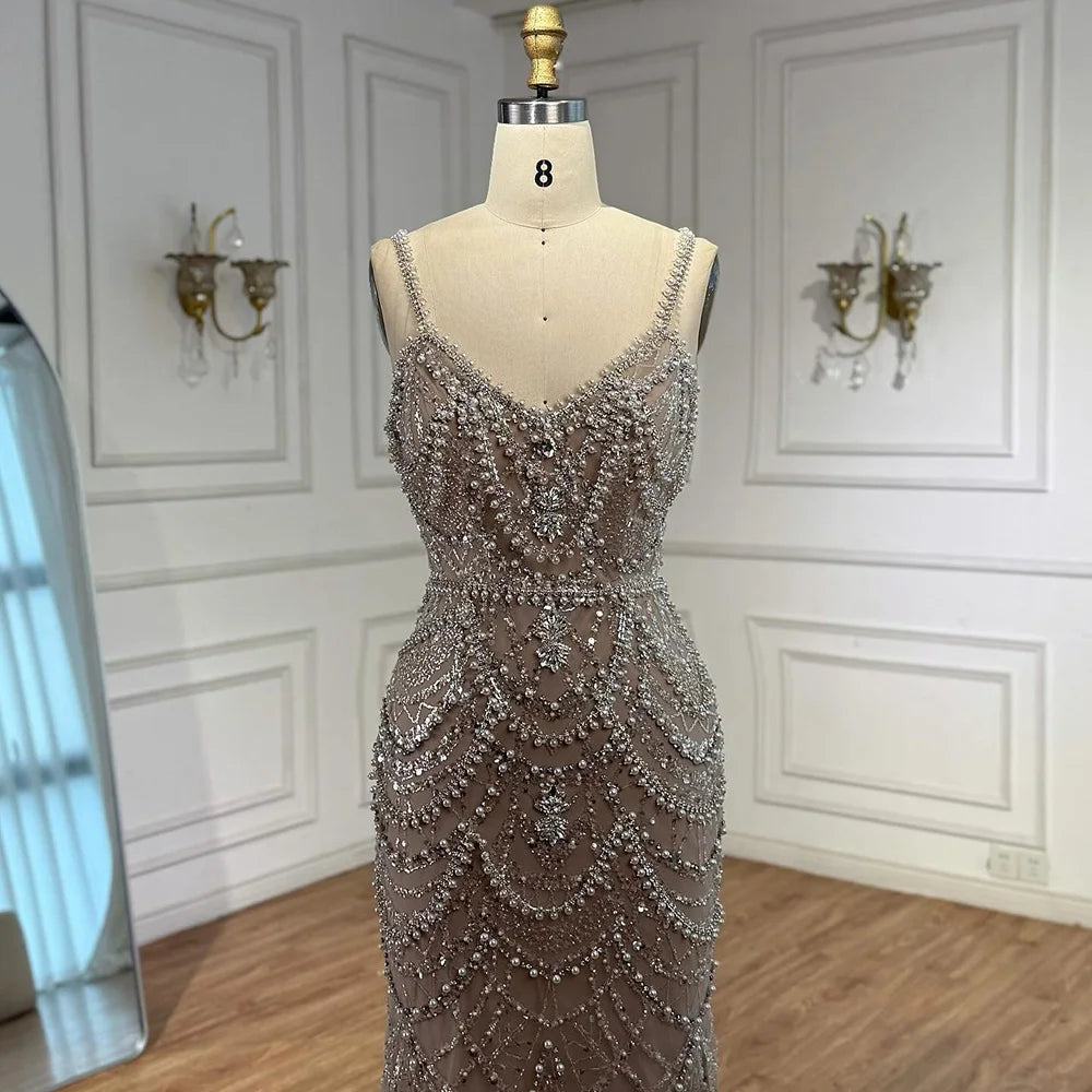 Luxury Nude Beaded Mermaid Evening Dress with Pearls LA72986A - SERENE HILL