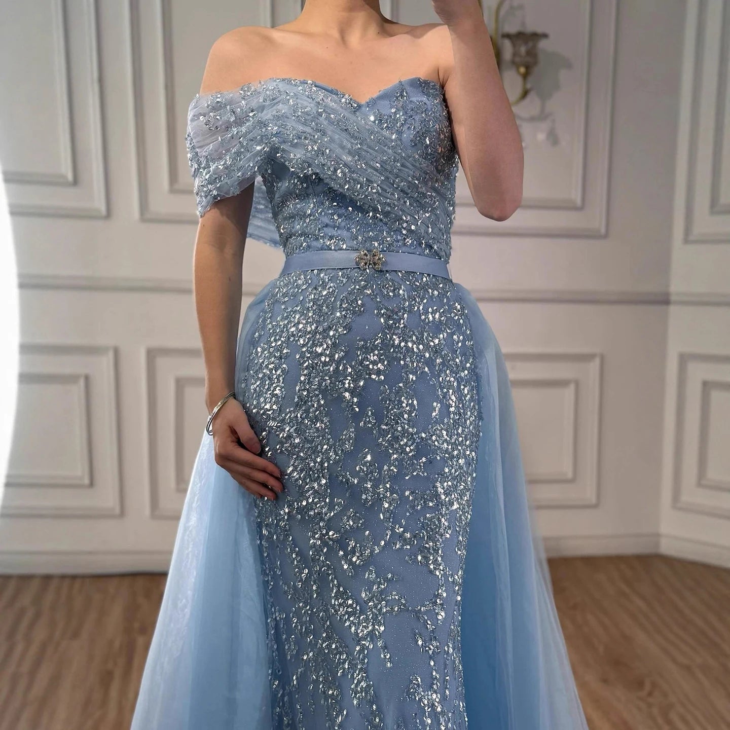 Luxury Arabic Blue One Shoulder Mermaid Evening Dress LA73378A - SERENE HILL