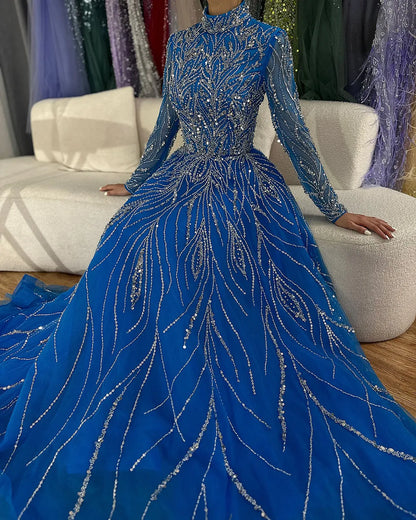 Muslim Formal blue A-Line Beaded Evening Dress LA72302A - SERENE HILL