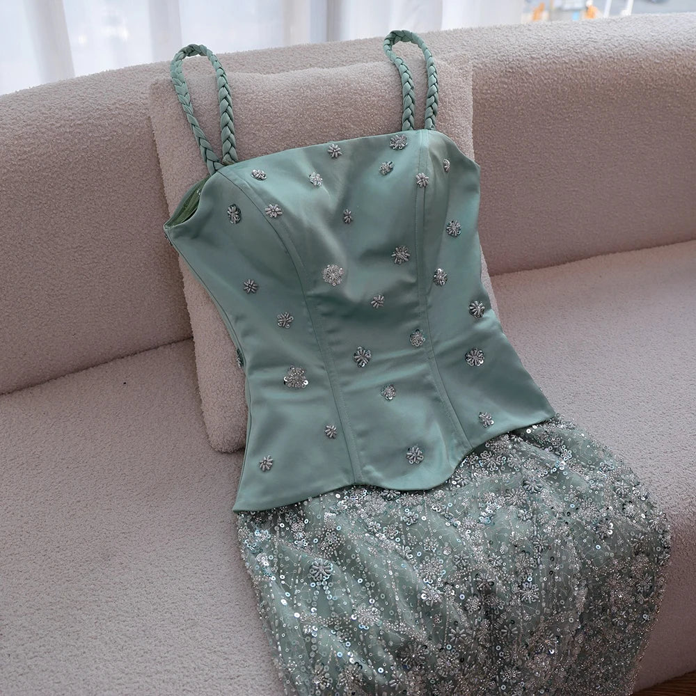 Luxury Sage Green Beaded 1 Pieces Evening Dress LA72977 - SERENE HILL