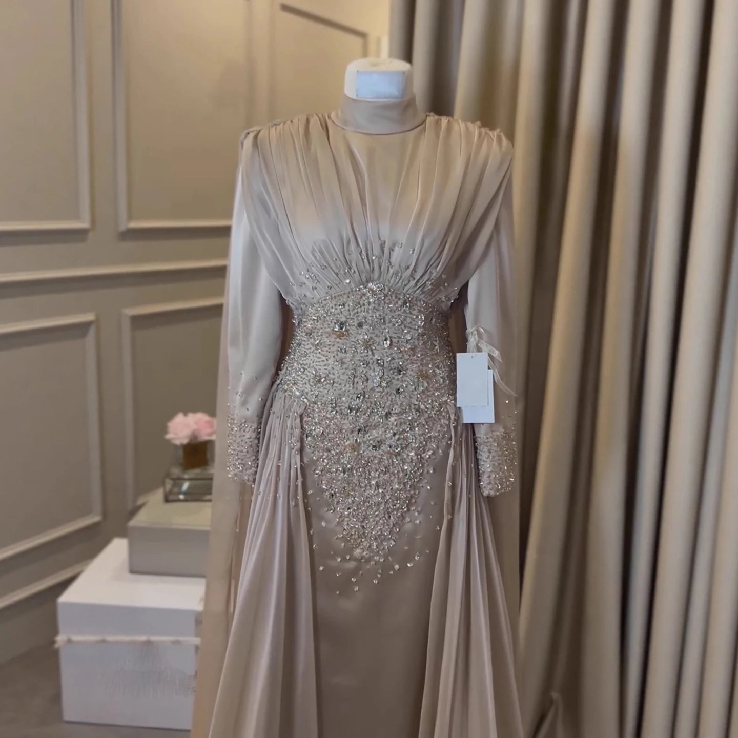 Luxury Caramel Crystal Beaded Mermaid Muslim Evening Dress LA73427 - SERENE HILL