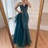 Luxury Green Spaghetti Strap Beaded Mermaid Evening Dress with Overskirt LA72378B - SERENE HILL