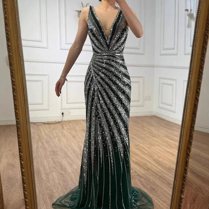 Luxury Green Beaded Mermaid Prom Dress with Split LA72613 - SERENE HILL
