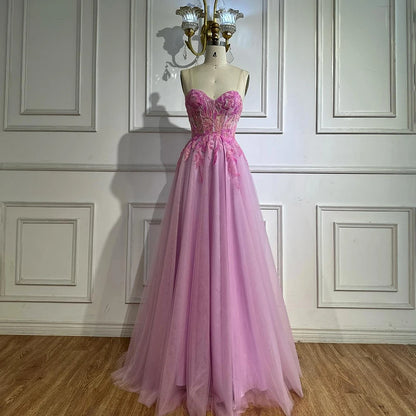 Luxury A-line Sweep Train Tulle Prom Dress with Appliqued LA72972 - SERENE HILL