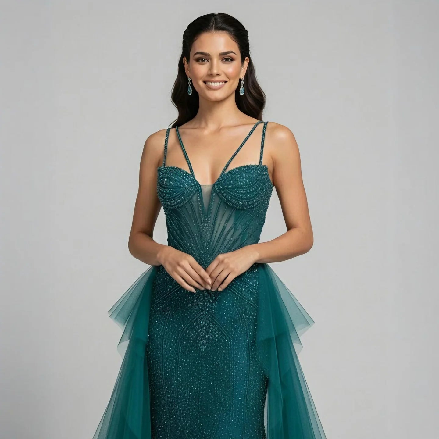 Luxury Green Beaded Mermaid Evening Dresses with Skirt LA73455 - SERENE HILL