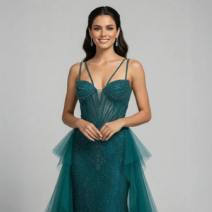 Luxury Green Beaded Mermaid Evening Dresses with Skirt LA73455 - SERENE HILL