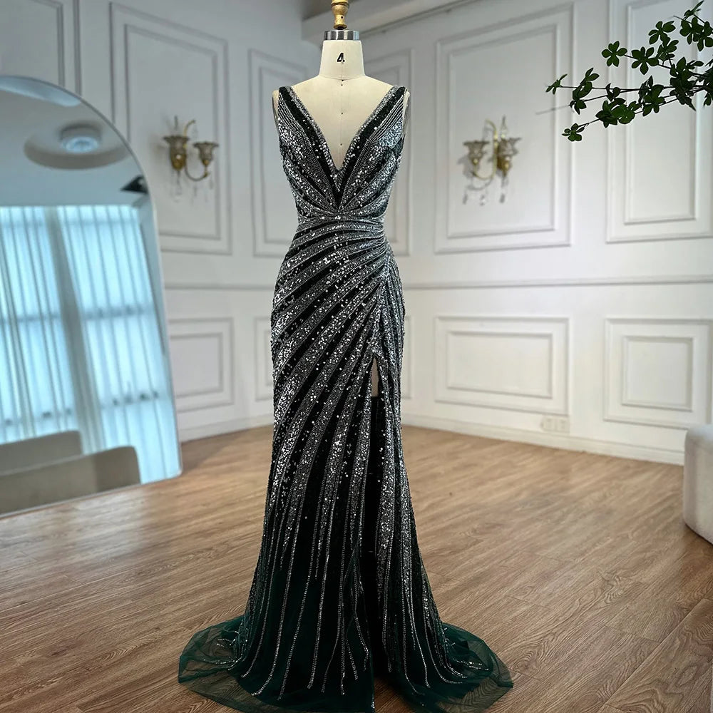 Luxury Green Beaded Mermaid Prom Dress with Split LA72613 - SERENE HILL