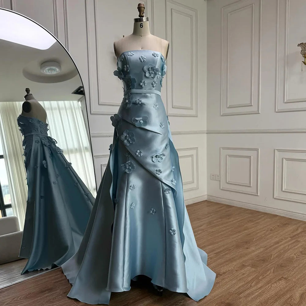 Luxury Dubai Saudi Pink Ruched Appliques Satin Mermaid Evening Dress Gown Lace-Up Back for Formal Occasion LA72740 - SERENE HILL