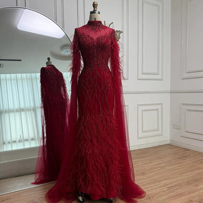 Luxury Nude Feather Beaded High Neck Formal Evening Dress for Women LA71885C - SERENE HILL