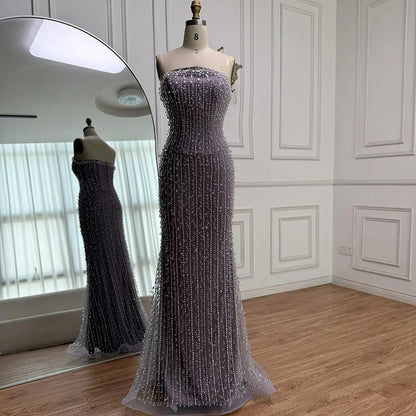 Elegant Crystal Beaded Lilac Mermaid Evening Gown LA72950 - SERENE HILL