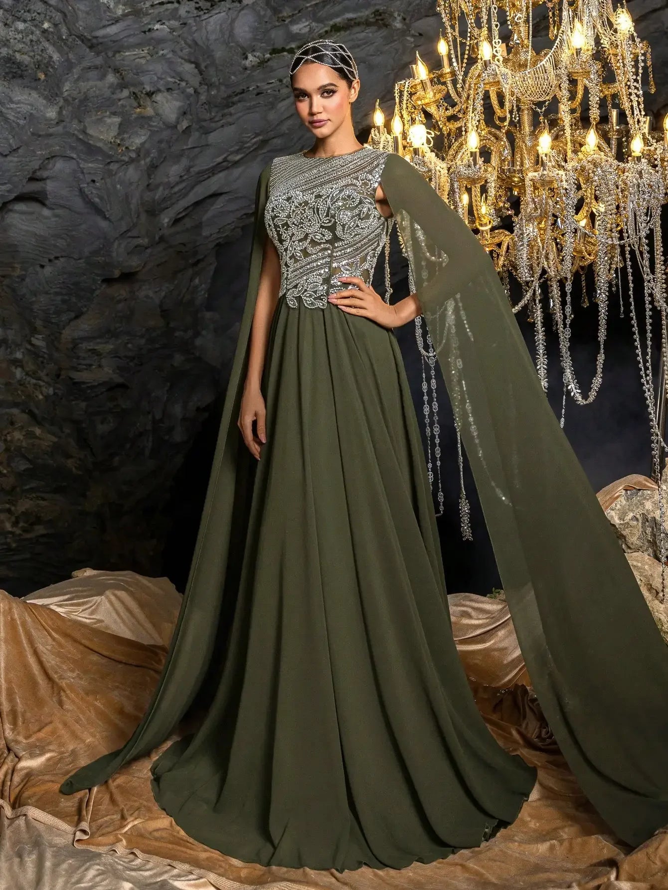 Elegant Olive Green A-Line Chiffon Evening Dress For Occasion LA73273 - SERENE HILL