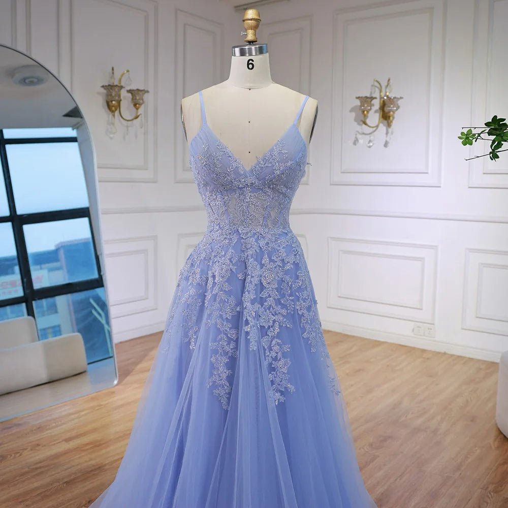 Luxury Pink Tulle A Line Prom Dress with Appliques LA73009 - SERENE HILL