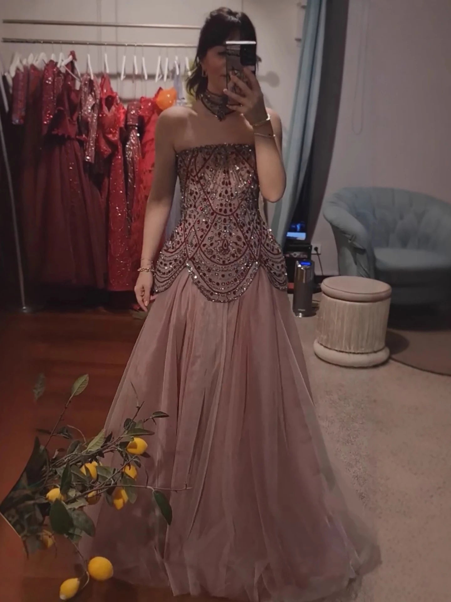 Luxury Wine Red Arabic Beaded A-Line Evening Dress LA73377 - SERENE HILL