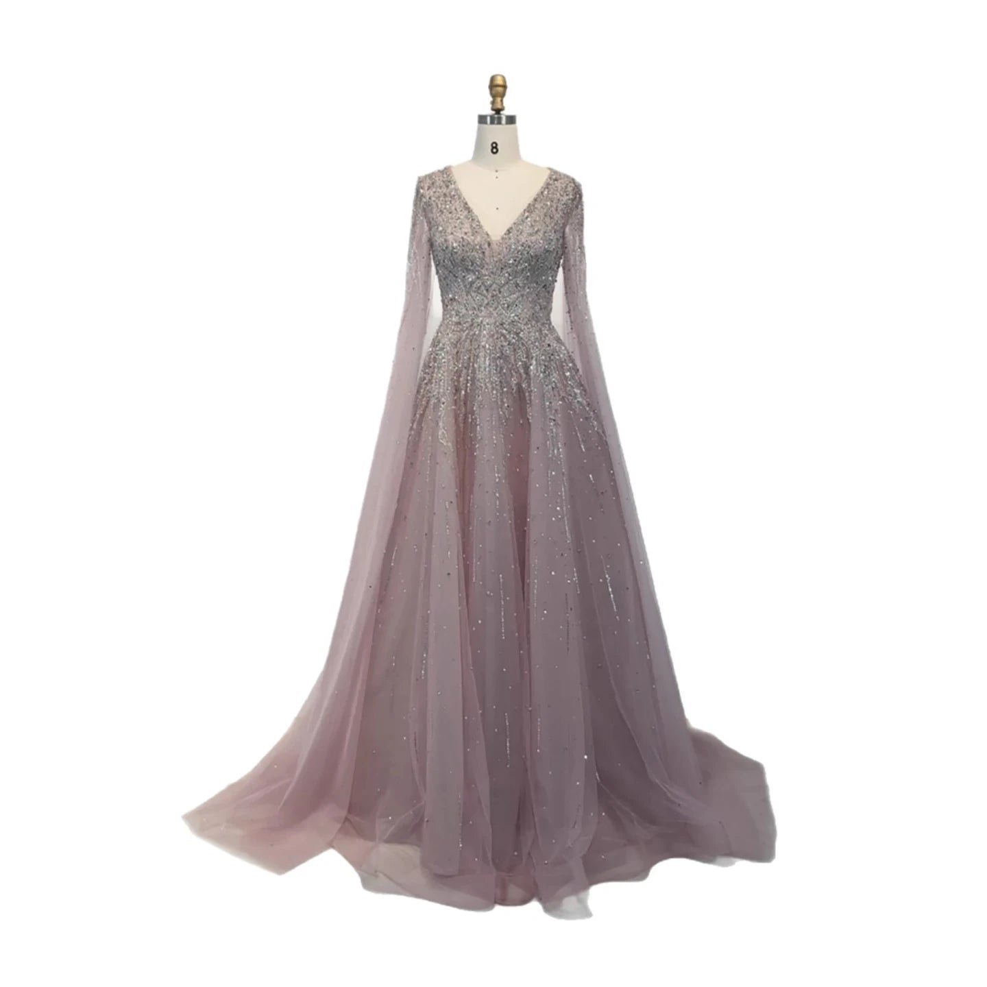 Luxury Caramel Dubai Evening Dress with Cape LA73269 - SERENE HILL