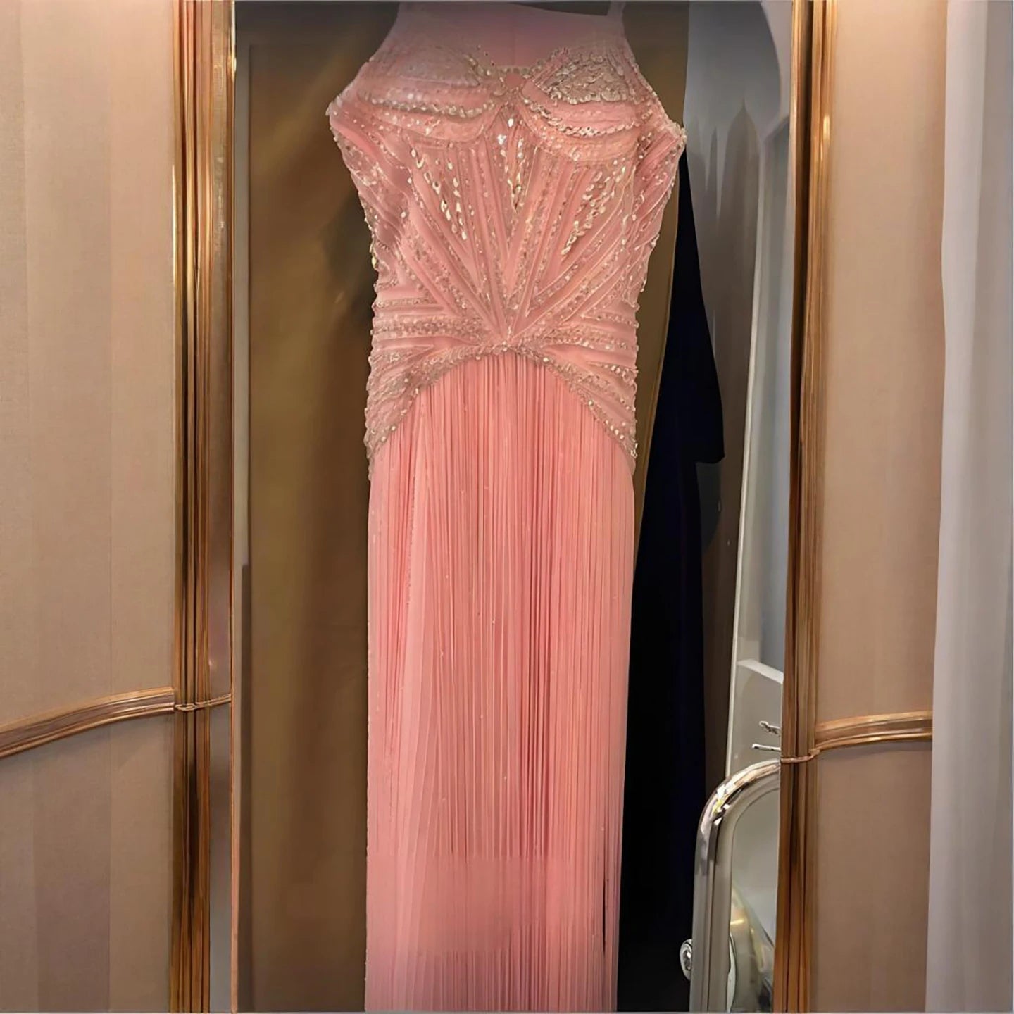 Luxury Crystal Pink Beaded Tassel Evening Dress LA73448 - SERENE HILL