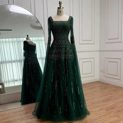 Luxury Green A-LineBeaded Evening Dress with Cape Sleeves LA73089 - SERENE HILL
