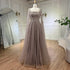 Caramel Beaded A-Line Evening Dress with Cape Sleeves LA71803A - SERENE HILL