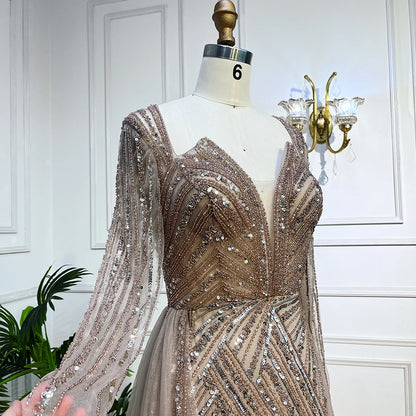 On Sale no return no refundSerene Hill Arabic Turquoise V Neck Mermaid Beaded Sexy Open Split Evening Dresses Gowns 2025 For Women Wedding Party LA72006 - SERENE HILL