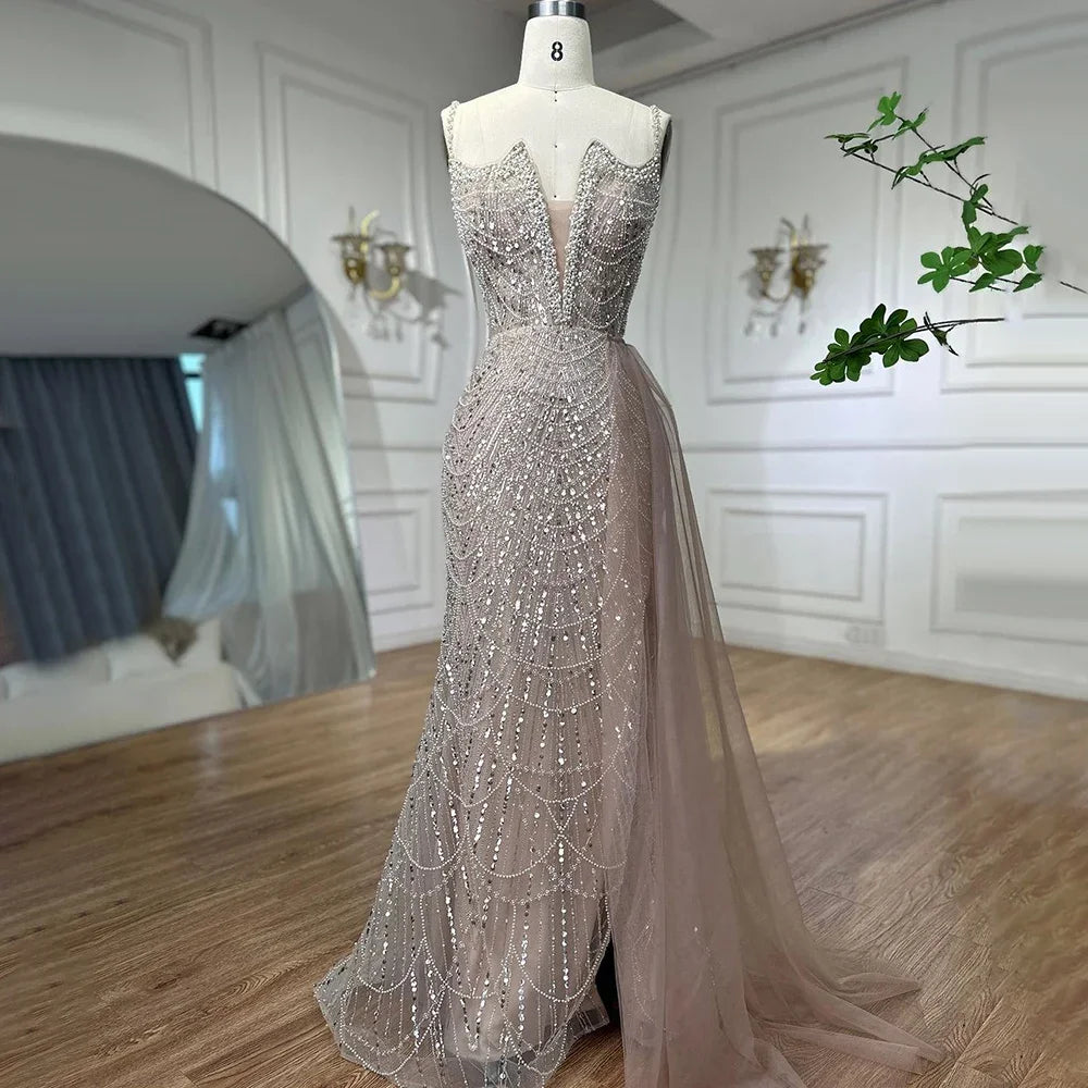 Nude Mermaid Spaghetti Straps Beaded Evening Gown 2025 LA72189 - SERENE HILL