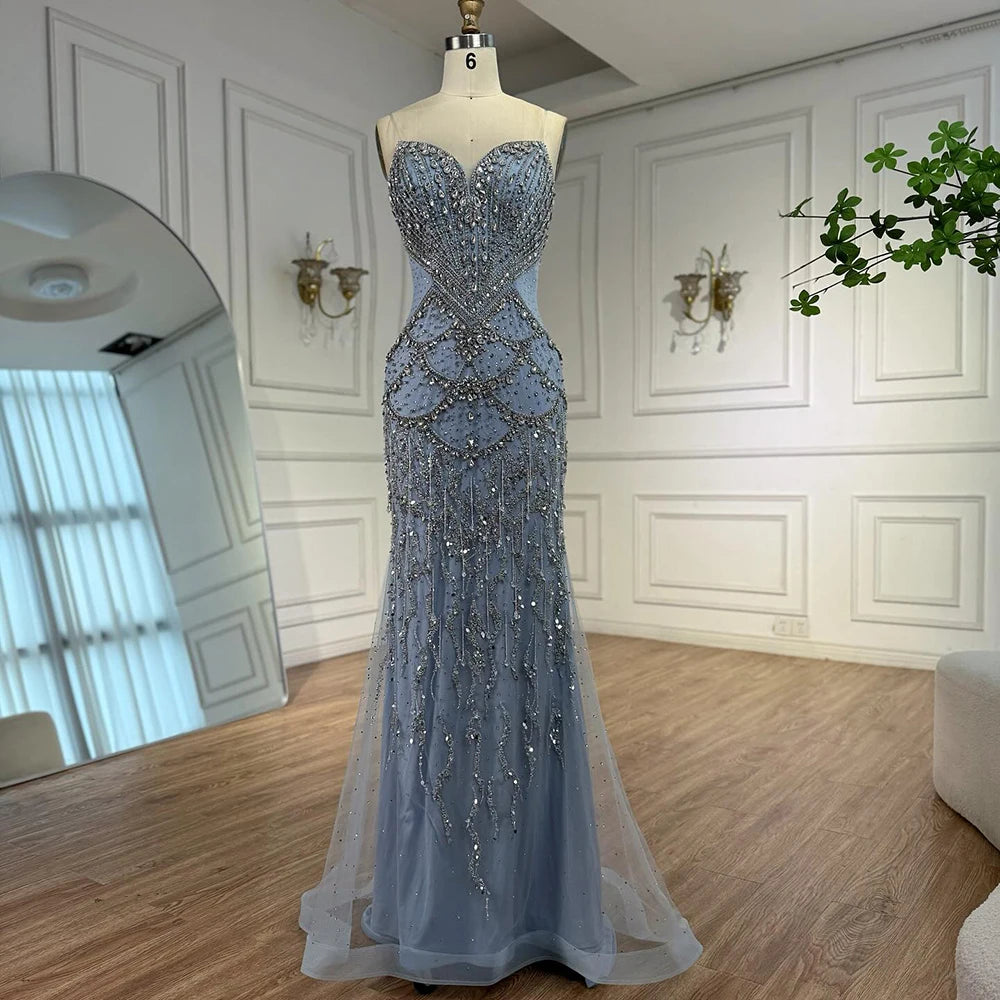 Luxury Nude Cape Sleeves Beaded Crystal Evening Dress LA72806 - SERENE HILL