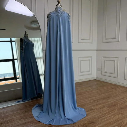 Elegant High Neck Evening Dress with Crystals and Long Cape LA73068 - SERENE HILL