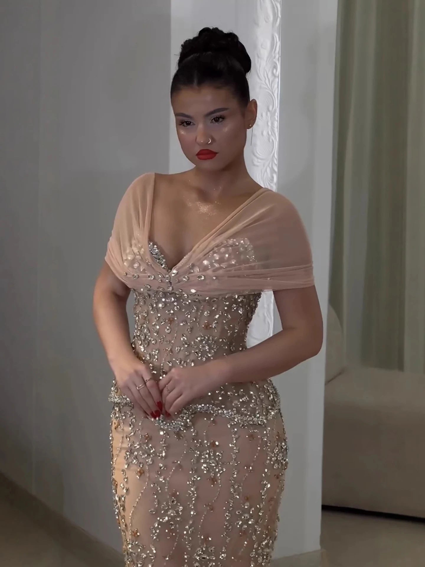 Luxury Nude Beaded Mermaid Evening Dress LA73336 - SERENE HILL