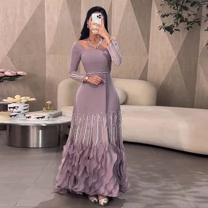 Luxury Lilac Ruffles Dubai Evening Dress Saudi Wedding Party LA72952 - SERENE HILL