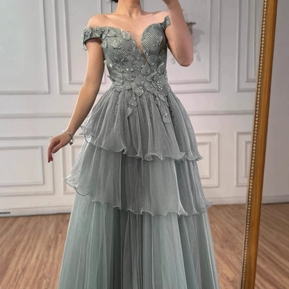 Luxury Pink Dreamy Ruffles Beaded A-Line Evening Dress LA73385 - SERENE HILL
