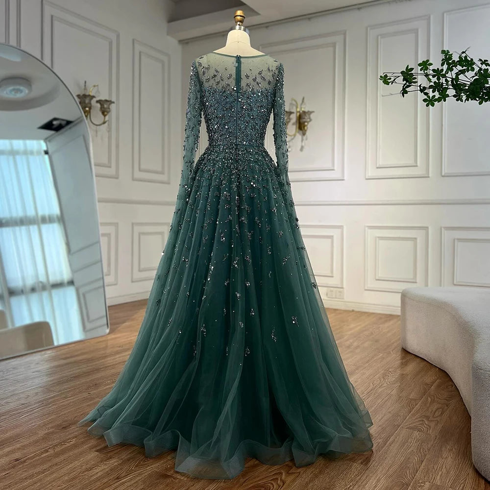Luxury Beaded Evening Dress With Cape Sleeves LA72965 - SERENE HILL