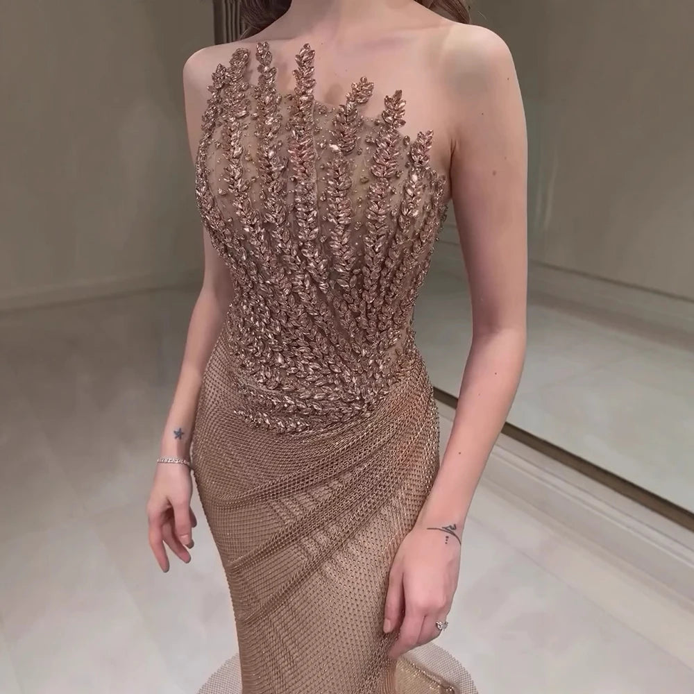 Luxury Caramel Mermaid Evening Dress Split LA72985 - SERENE HILL