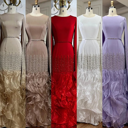 Luxury Mermaid Nude Evening Dresses with Cape Sleeves LA72317A - SERENE HILL