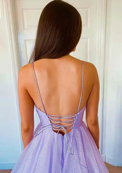 Serene Hill Arabic Lilac Elegant Spaghetti Strap Backless A-Line Prom Dress for Women | Wedding Party LA72676 - SERENE HILL