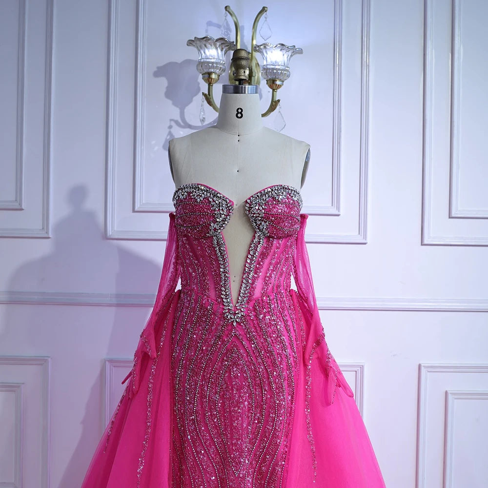 Luxury Blue Mermaid Evening Dress with Gloves and Overskirt LA72582 - SERENE HILL