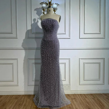 Elegant Crystal Beaded Lilac Mermaid Evening Gown LA72950 - SERENE HILL