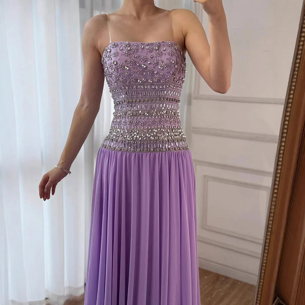 Lilac Beaded A Line Arabic Evening Dress LA73044 - SERENE HILL