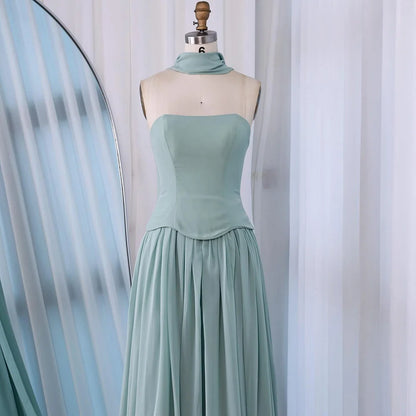 Elegant Turquoise Chiffon A-Line Evening Dress LA73012 - SERENE HILL
