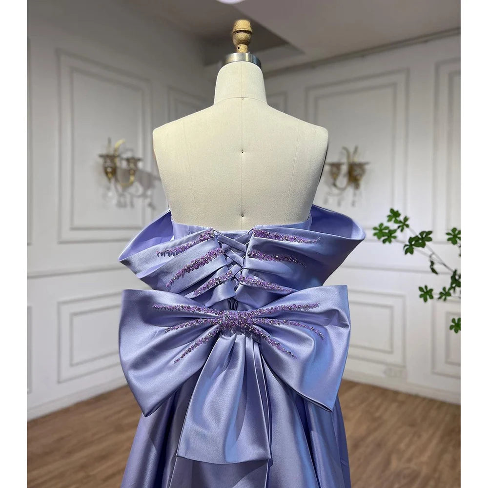 Elegant Off Shoulder Lilac Evening Dress with Overskirt LA72075 - SERENE HILL