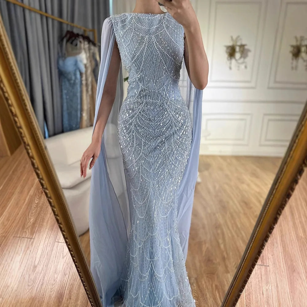 Luxury Beaded Gown With Cape Sleeves LA72160A - SERENE HILL