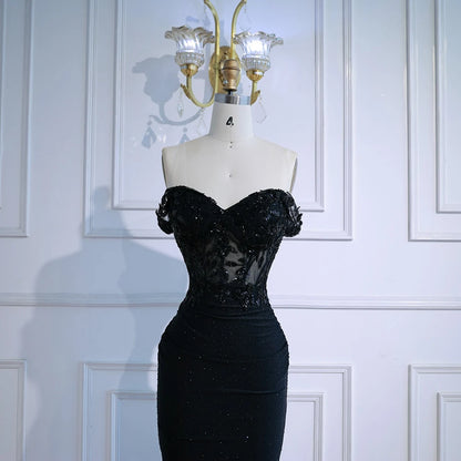 Classy Black Off-Shoulder Lace Prom Dress LA72999 - SERENE HILL