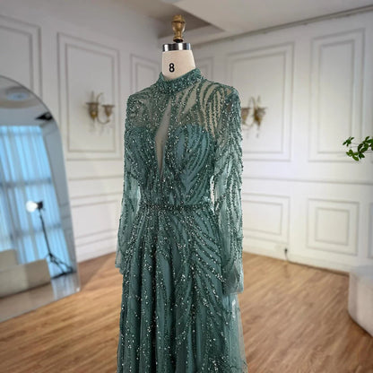 Elegant High Neck A-Line Beaded Evening Dress LA71682A - SERENE HILL