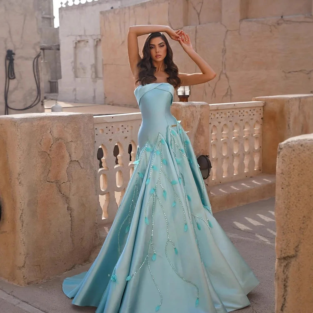 Luxury Blue Satin Mermaid Evening Dress LA73046 - SERENE HILL