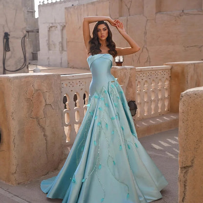 Luxury Blue Satin Mermaid Evening Dress LA73046 - SERENE HILL