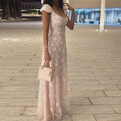 Luxury Pink Floral Appliqué Evening Dress with Open Back 2025 LA73119 - SERENE HILL