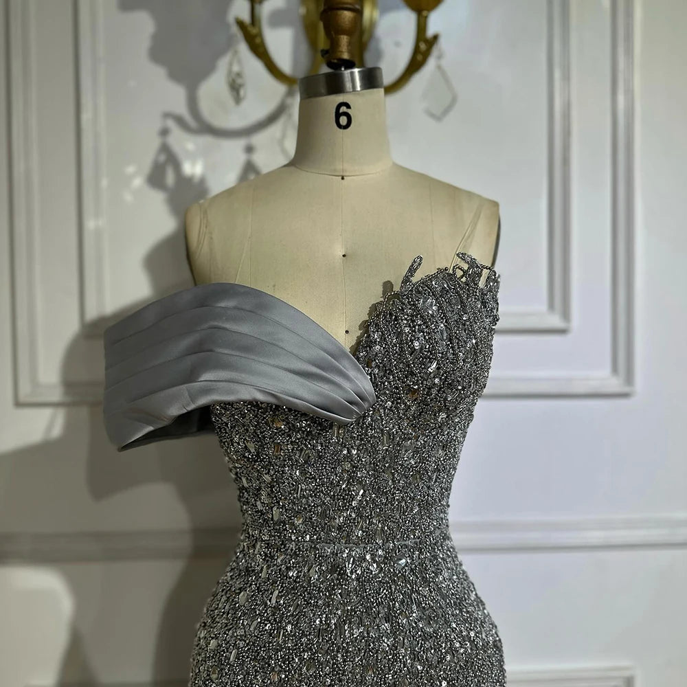 Luxury Dubai Arabic Green Mermaid Elegant One Shoulder Beaded Long Evening Dresses Gowns for Formal Occasion LA72650 - SERENE HILL