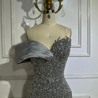 Luxury Dubai Arabic Green Mermaid Elegant One Shoulder Beaded Long Evening Dresses Gowns for Formal Occasion LA72650 - SERENE HILL