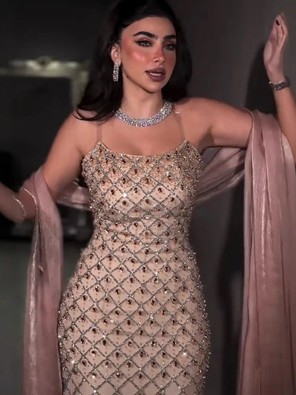 Luxury Pink Beaded Mermaid Evening Dress with Cape LA73366 - SERENE HILL